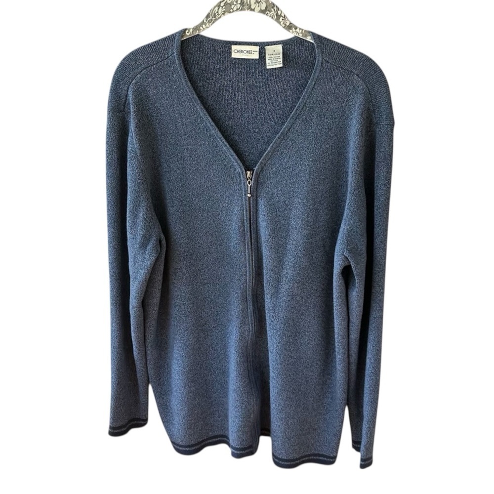 Vintage Cherokee Heathered Blue Zip-Up V Neck Sweater Size 14/16W